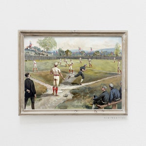 Antique Baseball Painting, Digital Decorations for Boys Room, Baseball Game Vintage, Baseball Painting Poster, Old Sport Game