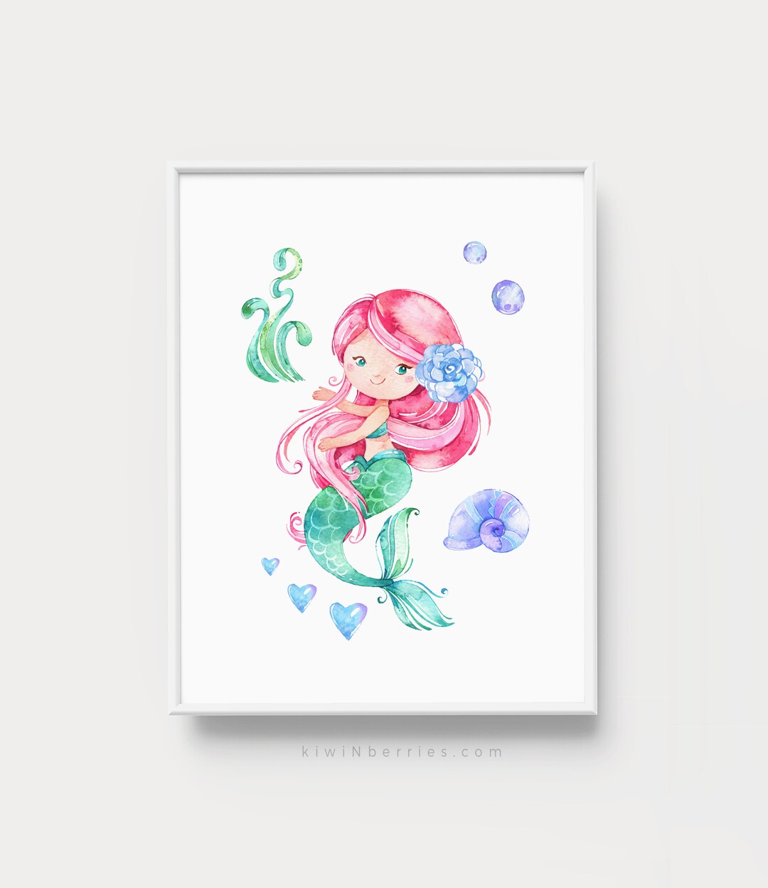 Pink Hair Mermaid Prints, Girls Room Decor, Mermaid Prints, Printable Art for Girls, Mermaid ...