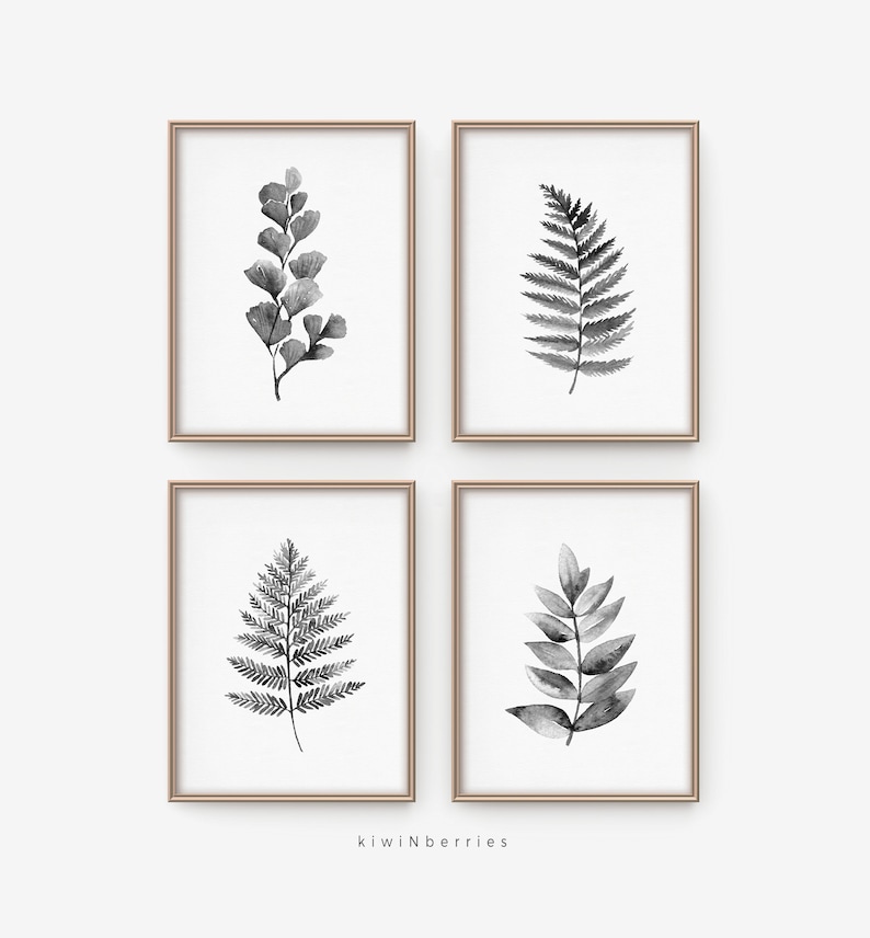 black and white leaf wall art