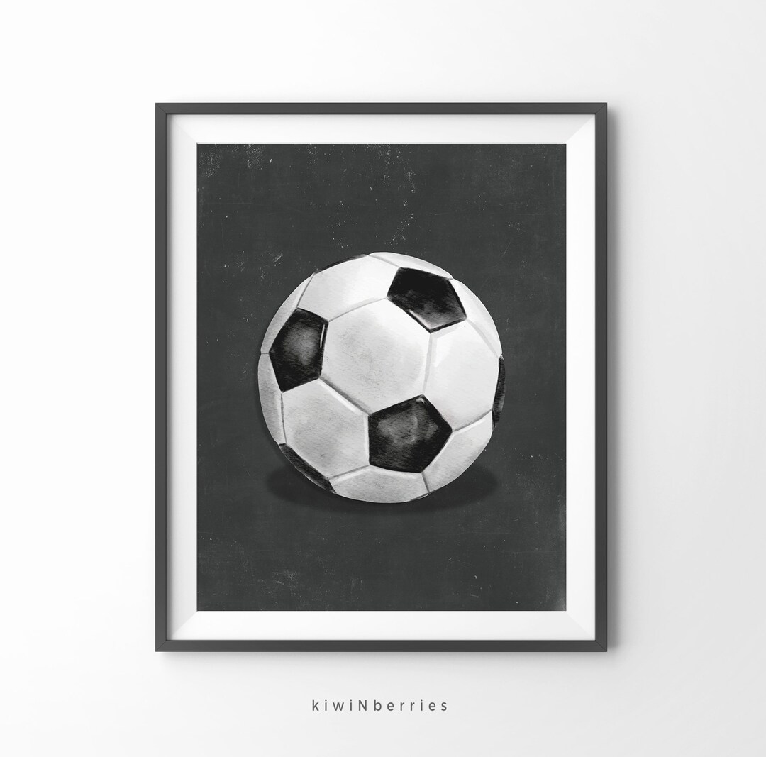 Football Soccer Print, Black Background Sport Art, Printable DIY Room ...