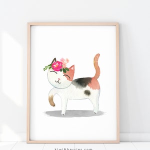 Cute Cat Prints, Set of 4 Prints, Watercolor Art, Digital Printable, Cat Posters, Girl Room Decor, Nursery Cat Lovers, Fun Art Prints image 6