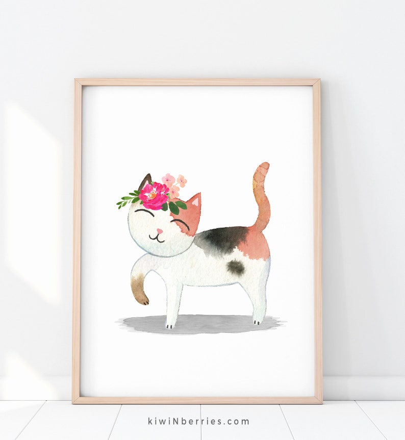 Cute Cat Prints, Set of 4 Prints, Watercolor Art, Digital Printable, Cat Posters, Girl Room Decor, Nursery Cat Lovers, Fun Art Prints image 6