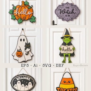 Halloween Laser Cut Files, Door Sign Welcome, Spooky Wooden Decor, DIY crafts, Glowforge Cricut Ready, SVG DXF Ai Eps,