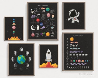 Space Printable Set, Space ABC 123, Astronaut Prints, Educational Learning, Outer Space Wall Art, Kids Room Decor, Space Posters Digital,