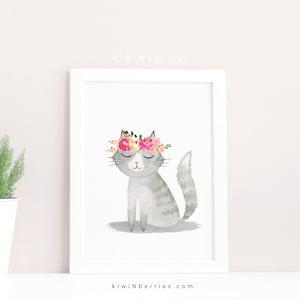 Cute Cat Prints, Set of 4 Prints, Watercolor Art, Digital Printable, Cat Posters, Girl Room Decor, Nursery Cat Lovers, Fun Art Prints image 3