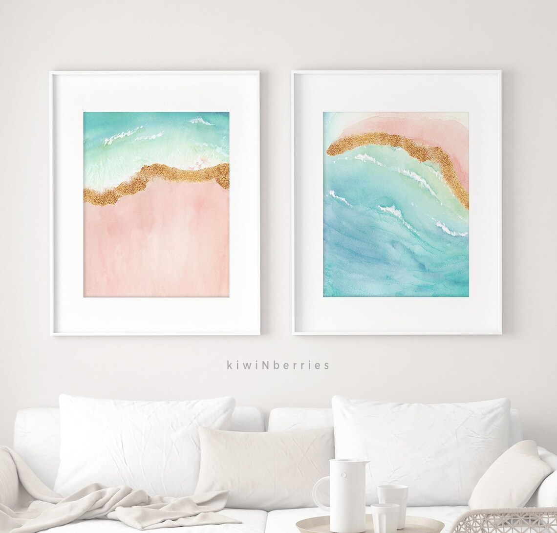 Pink Beach Print Abstract Watercolor Art Watercolor Prints Etsy Australia