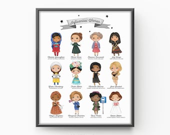 Lámina de mujeres influyentes: Decoración educativa para habitaciones de niñas (Descarga digital)