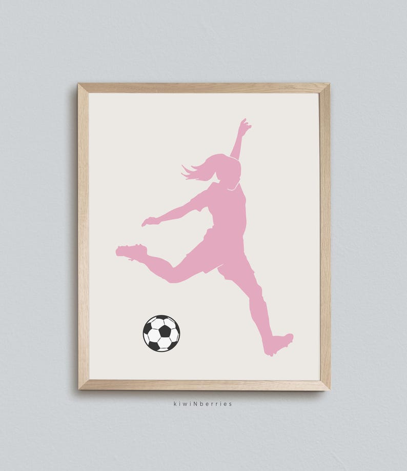 Female Soccer Prints, Girl Set of Sport Art, Football Pink Poster