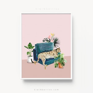 Jungle  cheetah print, Jungle printable, Jungle cat, Cheetah leopard, Pink and emerald, Tropical art prints, Botanical art
