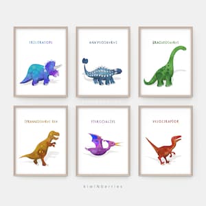 Dinosaur Printable set, Dinosaur prints, Watercolor Dinosaurs, Dinosaur decor, Nursery wall art, Boys room wall art,Prints for boys,Colorful