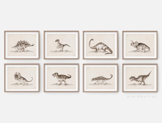 Vintage Dinosaur Print Set: Sepia Fossil Illustrations (Digital Download)