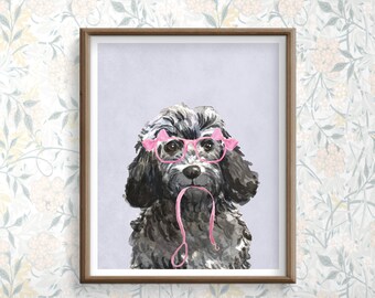 Cockapoo Printable Art, Black Dog Print, Fun Posters for Kids, Puppy Room Decor, Veterinarian Art, Dog Groomer Digital Prints, Purple Lilac