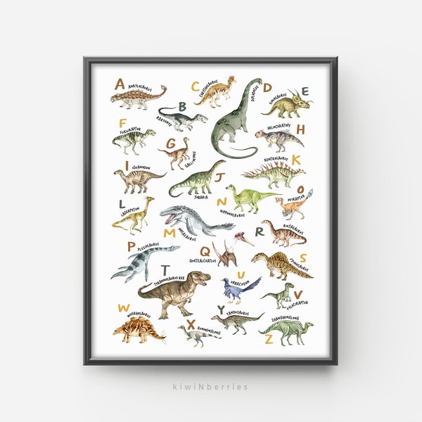 Dinosaur Alphabet Poster, Printable Wall art for Kids, Boys room Decor, A to Z Dinosaurs, Dinosaur ABC print, Digital Art for kids