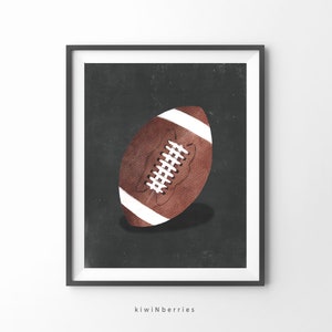 Football Print, Black Background Sport Art, Printable DIY room Decor, American Football ball Poster