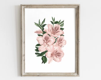 Pale Pink Azalea Flower Print: Botanical Wall Art (Digital Art)