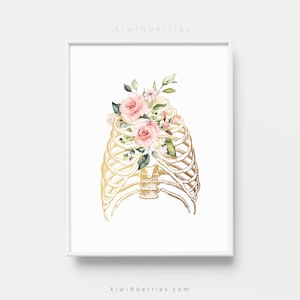 Rib cage printable art, Medical Print, Anatomy printable art, Doctor Gift, Medical Office Decor, Anatomy Artwork, Floral Anatomy