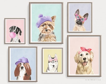 Fun Puppy Prints, Girls Wall Art Digital, Dog Breeds on colors, Baby Girl Nursery, Dog Themed Printables, Vet Veterinarian, Canine Groomer