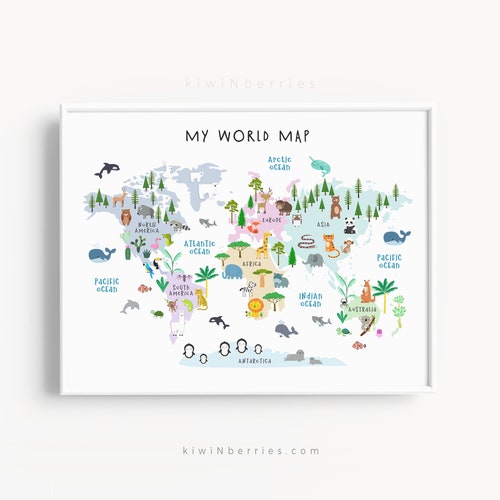 Gradient Educational World Map Printable Nursery Decor World Etsy