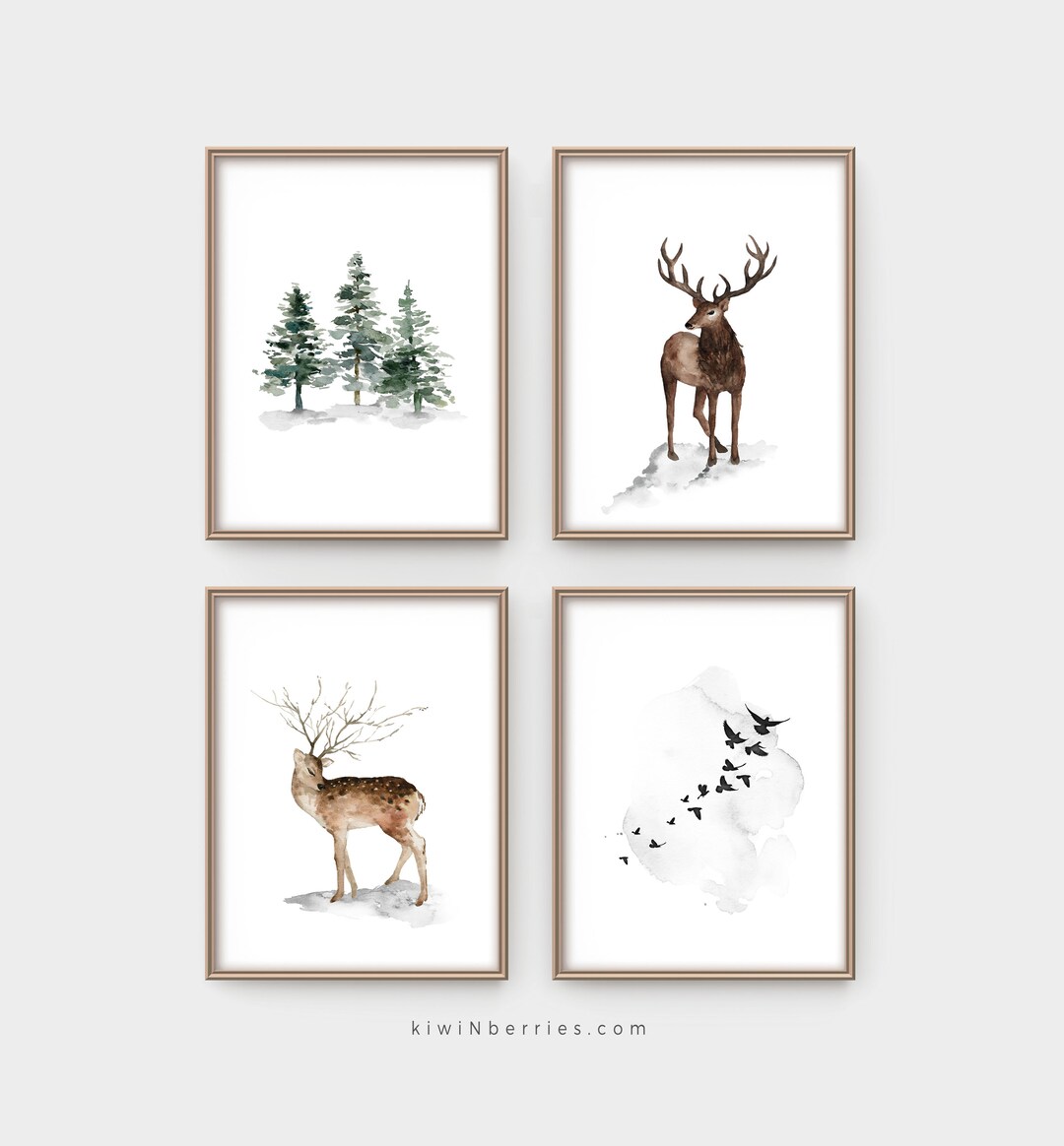 Christmas Printables Winter Wall Art Stag Deer Prints - Etsy