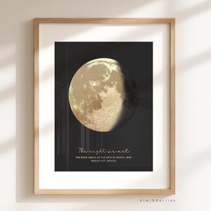 Arte personalizado de las fases lunares, cielo nocturno imprimible, personalizado por fecha, regalo único para parejas, póster de recuerdo celestial, luna dorada.