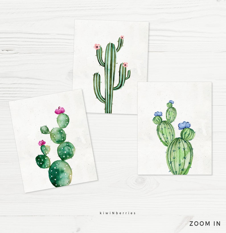 Set of 3 watercolor cactus print Cactus art print Gallery wall cactus print set Digital cactus artwork Printable cactus wall art image 6