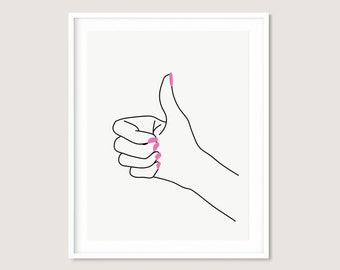 Thumbs up hand sign, Hand sign prints, Printable wall art, Printable hand sign, Positive motivational print, Hand one line art, Minimalist