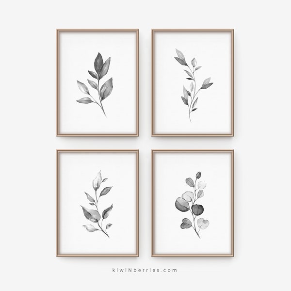 Watercolor Plant Print Set: Black & White Botanical Art (Digital Download)