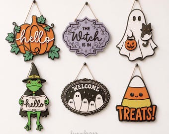 Set of 6 - Candy Corn sign SVG, Laser Cutting Files, Fun Halloween Crafts, Door Hanger Vector, Treats Sign Laser Cut, Glowforge Cricut