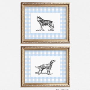 Husky Pointer Hund Druck,Kinderzimmer Poster für Jungen, zartes weiches Blau,Welpe Wandkunst,Trendy Design,Digital Kunst