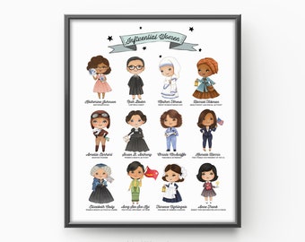 Lámina de Mujeres Influyentes en la Historia: Líderes Feministas, Decoración de Dormitorios Infantiles (Descarga Digital)