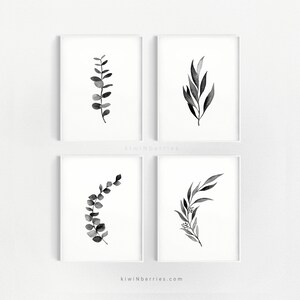 Eucalyptus wall art, Minimalist decor, Eucalyptus leaves, Eucalyptus printable, Botanical posters, Black and white prints, Monochrome art