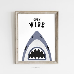 Shark Print, Open Wide Sign, Dentist Office Decor, Kids Oral Hygienist, Dental Posters, Dental Office for Kids Printable