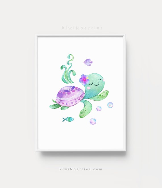 Sea Turtle Art Print: Girls Room Decor, Ocean Animals (Digital Download)