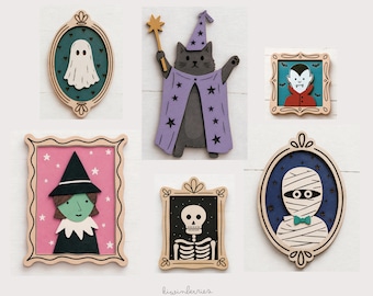 Cutting Files for Halloween Decorations, Laser Ready Glowforge CNC, Spooky Characters Portrait Frames, Wooden Crafts, Fun Wood Hang Art SVG