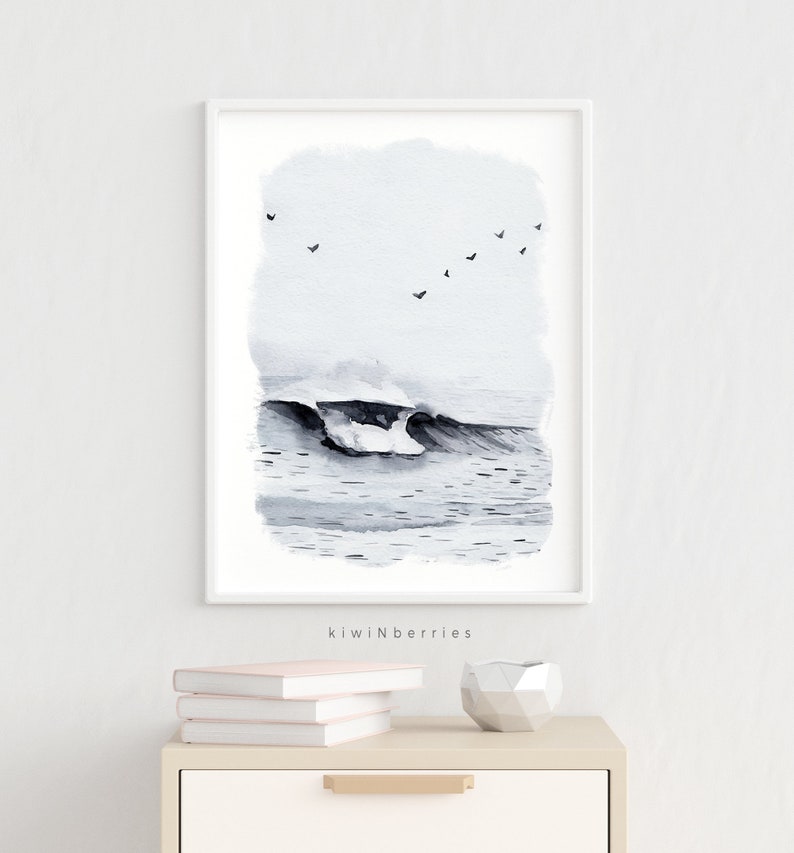 Watercolor Ocean Print Beach House Decor Minimalist Etsy