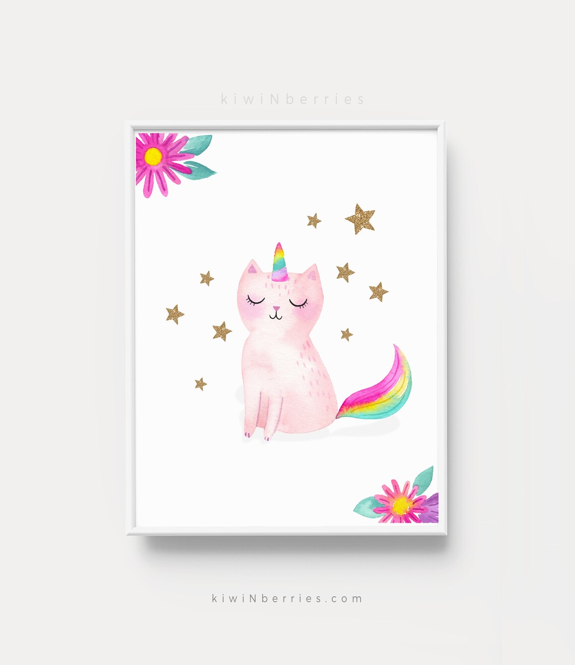 Cat Unicorn Print Girl's Wall Art Printable Unicorn Wall | Etsy