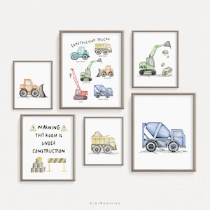 Construction Truck Watercolor Prints: Boy Nursery Decor Set (Digital Download)