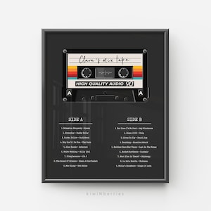 Impresión de póster de cinta mixta personalizada: lista de reproducción de música personalizada, cinta de casete retro, regalo de aniversario DIY, selección de canciones, regalo para parejas musicales
