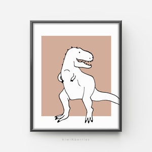 T Rex Print, Boys room Wall Art, Dino Poster, Dinosaur Printable, Digital Art for Boys, Orange Lines Cartoon Sketch