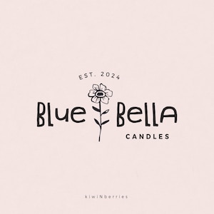 Handgezeichnetes Blumen-Logo, Blumenillustration, schrullig niedlich, Shop-Branding, rechteckiges Logo, rosa Logo, vorgefertigtes Logo, kundenspezifisches Design