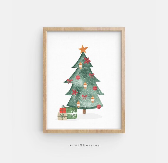 Impression d'art sapin de Noël, art mural imprimable de Noël, art mural