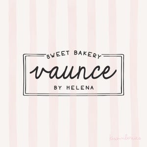 May include: A rectangular logo with black hand-drawn lines on a pale pink and white vertical striped background. The text reads SWEET BAKERY vaunce BY HELENA in a mix of block and script fonts. The word kiwinberries is in the bottom right corner.