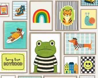 Animal & Car Illustration Prints: Playful Kids Room Art (Digital Download) Set of 24