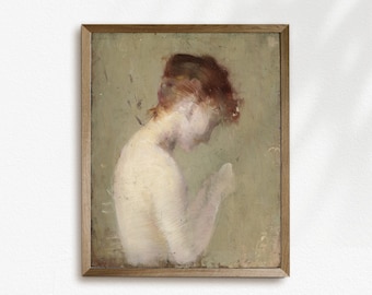 Vintage Woman Portrait Painting: Moody Antique Art (Printable)