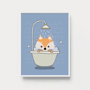 Fox taking a bath Print, Badezimmer Drucke, Badezimmer Drucke für Kinder, Druckbare Badezimmer Kunst, Kinder Poster, Kinder Badezimmer Kunst