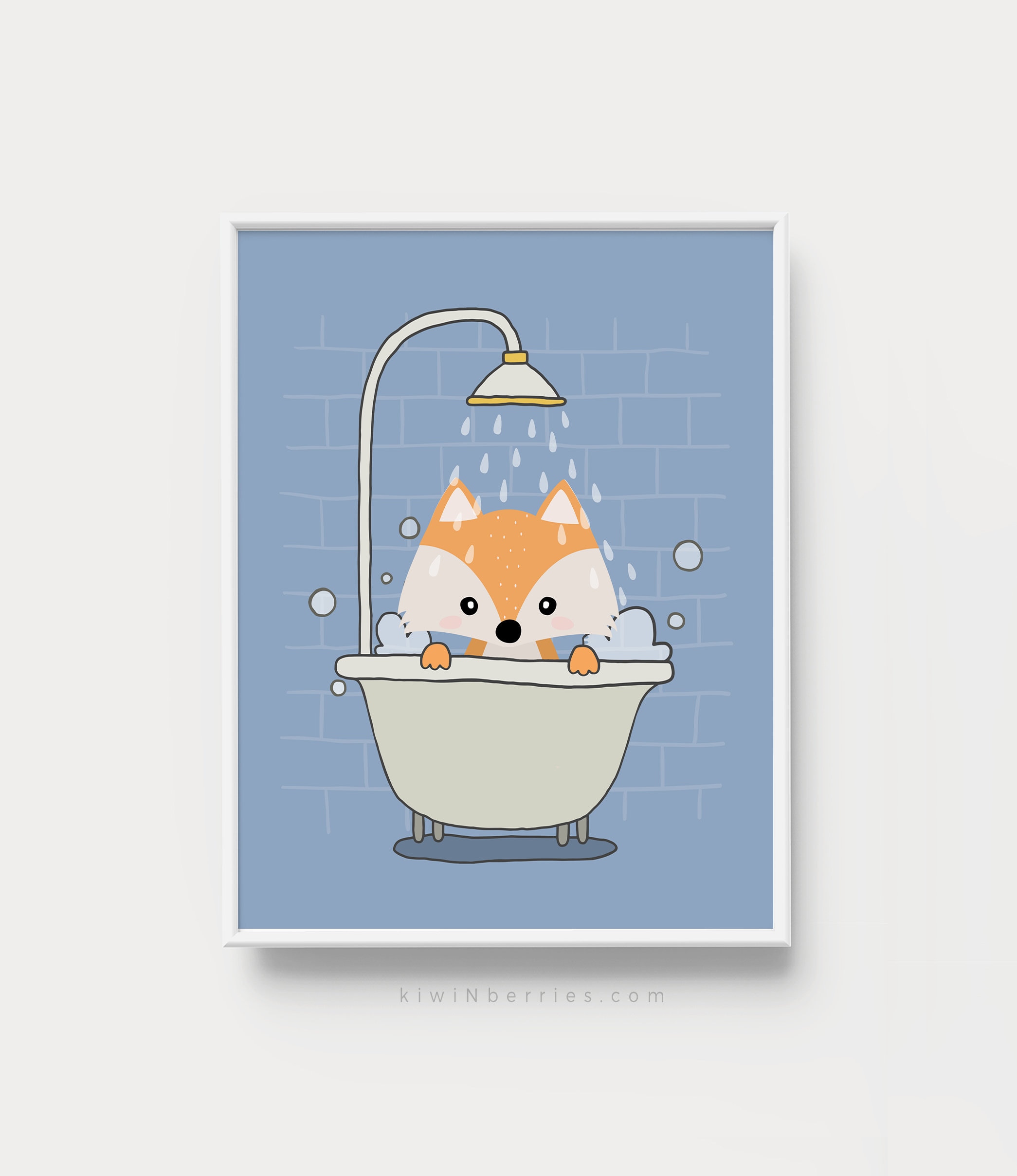Fox Taking a Bath Print Bathroom Printables Bathroom Prints Etsy
