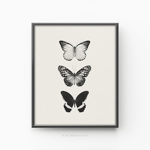 Butterfly Ink Drawing: Moody Monochromatic Gallery Wall Art (Digital Download)