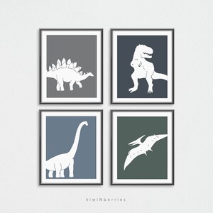 Set De 4 Grabados De Dinosaurios, Decoración De Pared De Dinosaurios, Set De Decoración De Bebé, T-Rex Imprimible, Triceratops, Brachiosaurus, Carteles De Dinosaurios