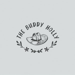 Design del logo occidentale, logo prefabbricato con cornice floreale, cappello sombrero, branding e design, nome dell'azienda, semplice grazioso, ranch cowboy, logo cowgirl