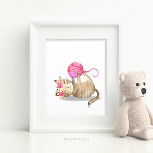 Cute Cat Prints, Set of 4 Prints, Watercolor Art, Digital Printable, Cat Posters, Girl Room Decor, Nursery Cat Lovers, Fun Art Prints image 5